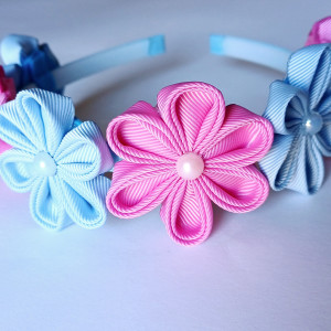 Opaska z kwiatami fuksja i niebieski