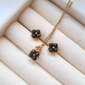 Komplet Biżuterii Obsydian Złocisty - Kolczyki Sztyfty i Naszyjnik