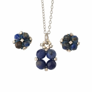 Komplet Biżuterii Lapis Lazuli - Kolczyki Sztyfty i Naszyjnik z Zawieszką