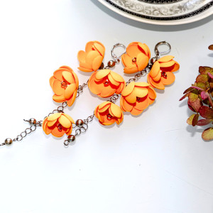 Długie Kolczyki Blossom Kwiaty Pomarańczowe | Lekka Biżuteria Boho