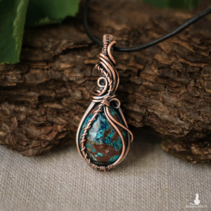 Wisiorek miedziany naturalne połączenie minerałów wire wrapping