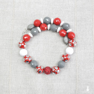 Krótki Naszyjnik Chunky • Czerwień, Szarość i Cyrkonie • Bold Jewelry - 7097