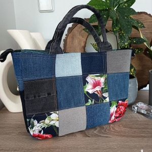Torba jeansowa damska shopperka paczwork