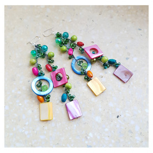 5268 długie kolczyki zielone kolorowe