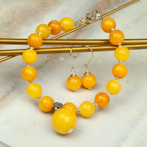 Srebrny komplet z żółtym marmurem a1000-2