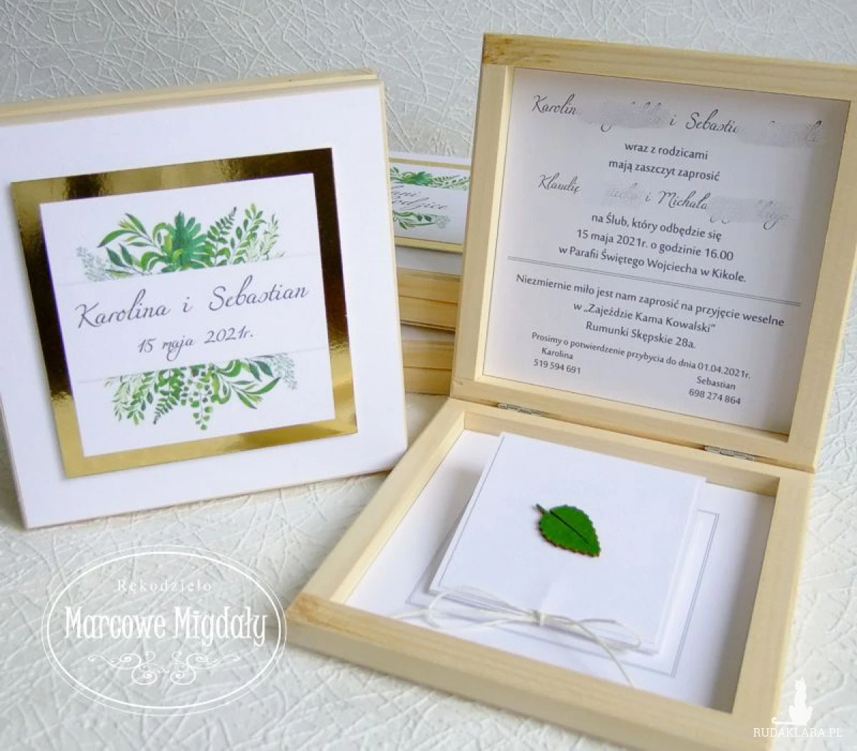 Prośba o świadkowanie w drewnianym pudełku - wzór Boho Złota Ramka