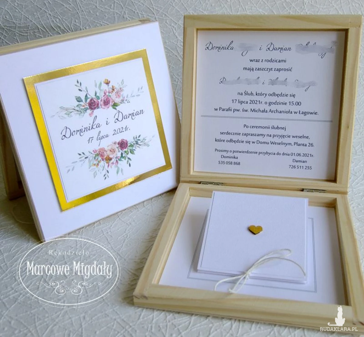 Prośba o świadkowanie w drewnianym pudełku - wzór Boho Złota Ramka