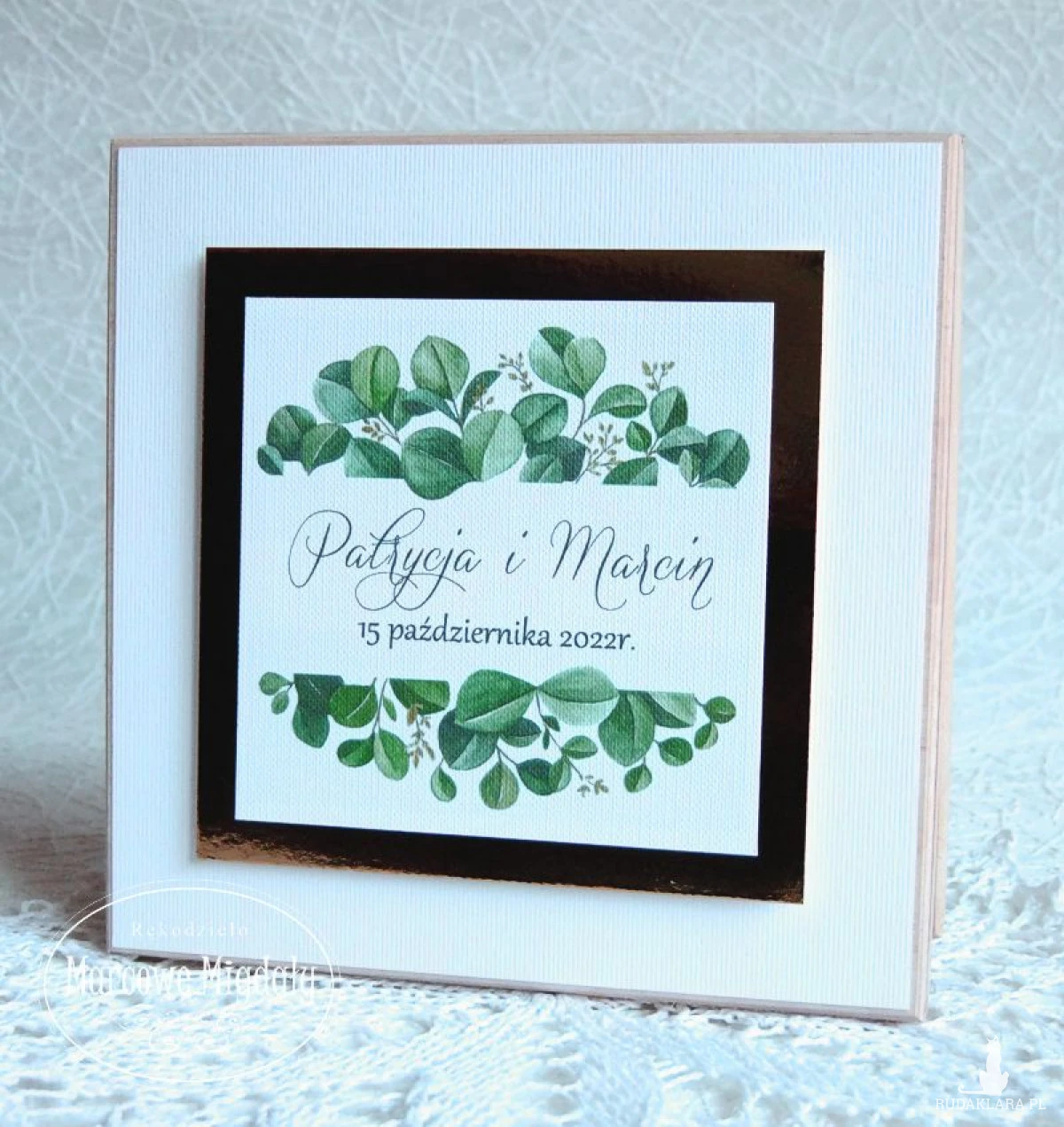 Prośba o świadkowanie w drewnianym pudełku - wzór Boho Złota Ramka