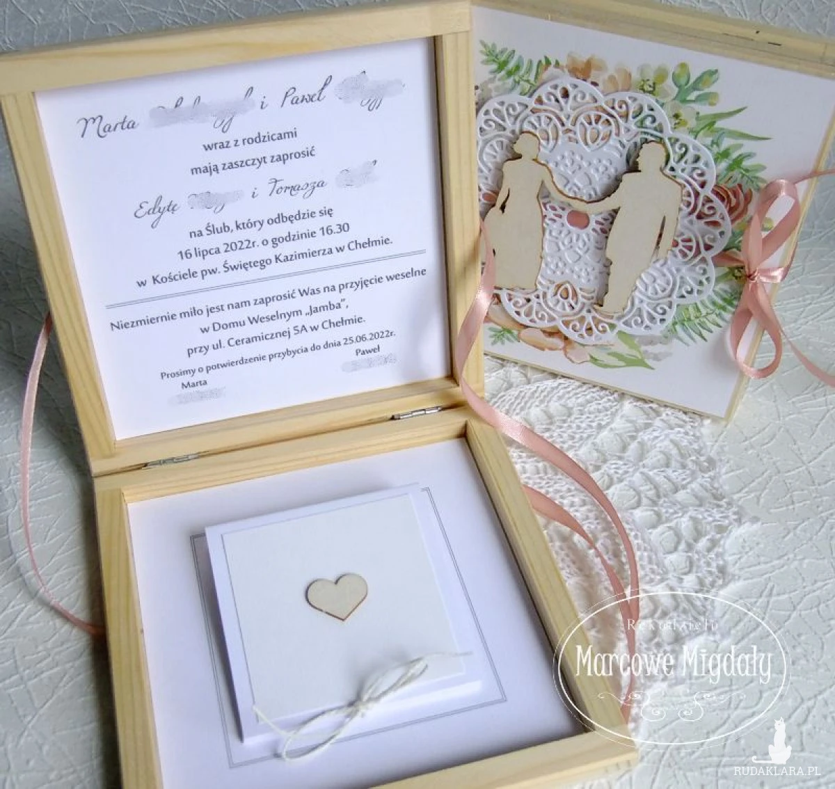 Prośba o świadkowanie w drewnianym pudełku - wzór Boho Młoda Para