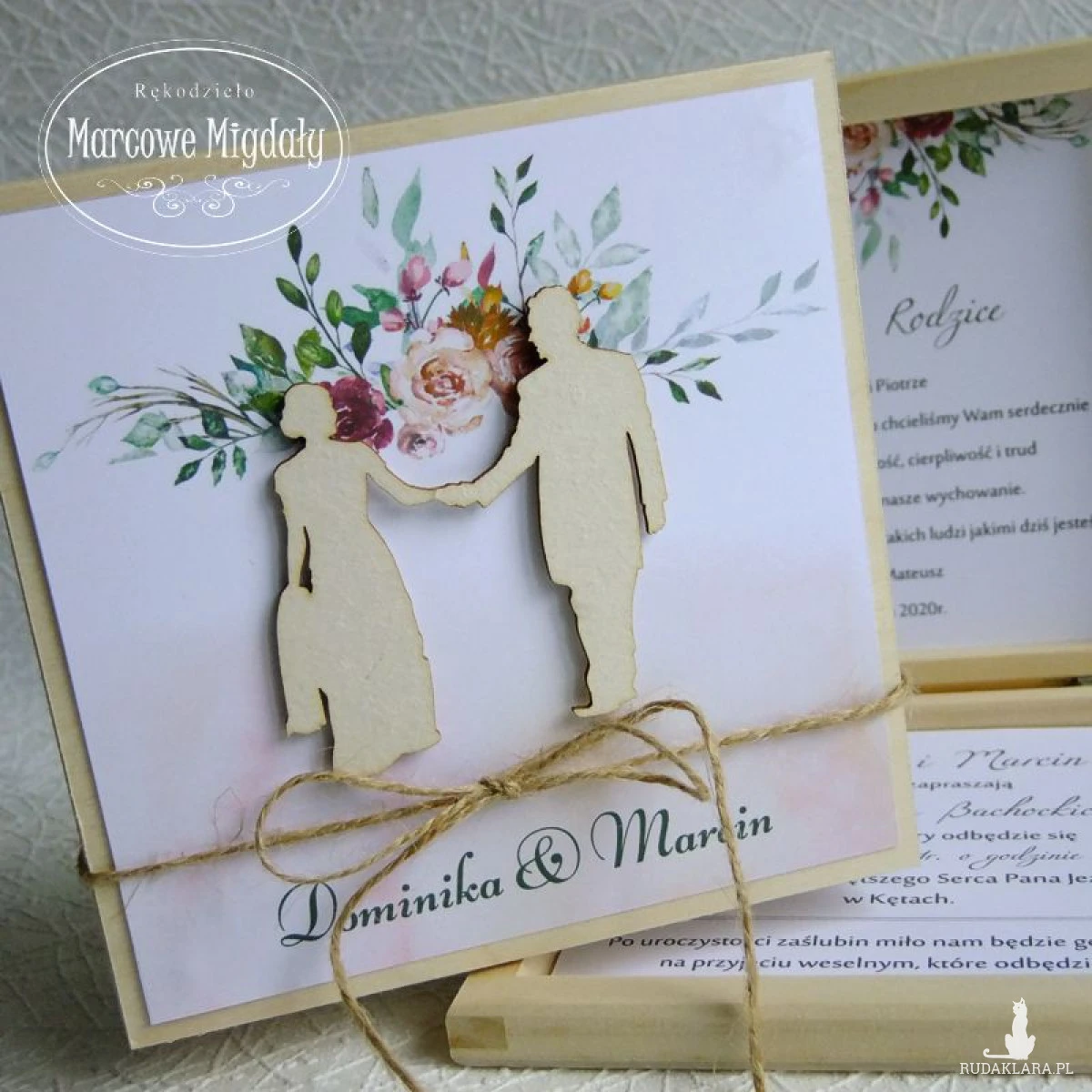 Prośba o świadkowanie w drewnianym pudełku - wzór Boho Młoda Para