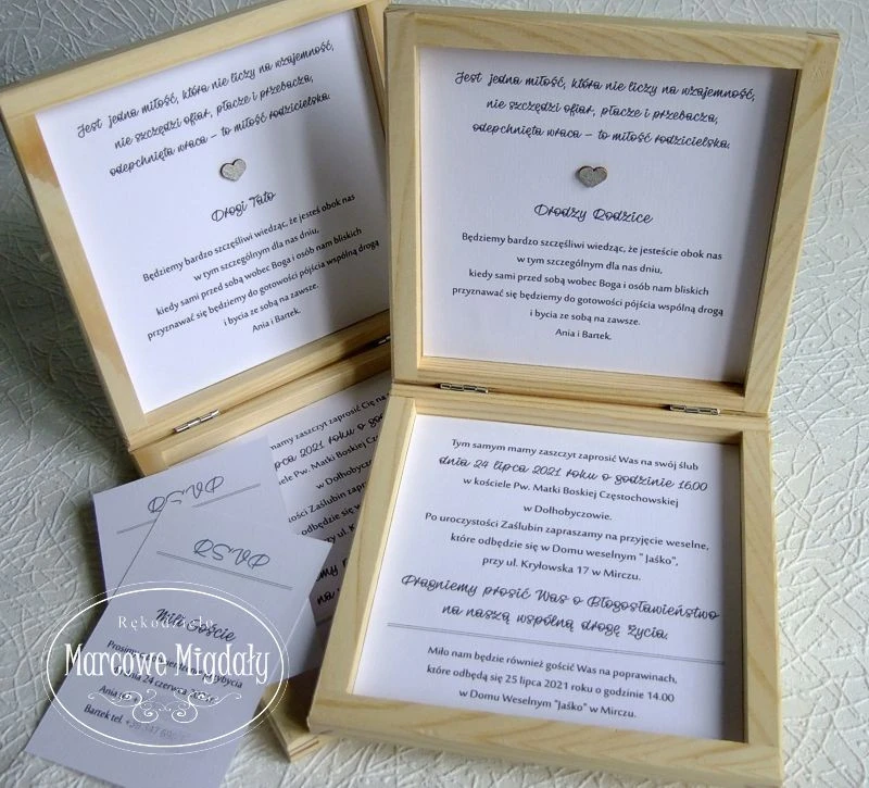 Prośba do rodziców o błogosławieństwo , drewniane zaproszenie ślubne