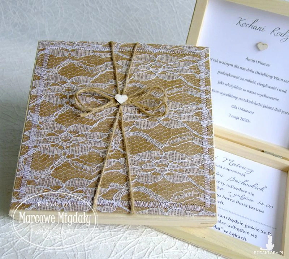 Prośba do rodziców o błogosławieństwo , drewniane zaproszenie ślubne