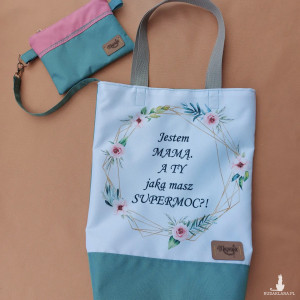 Torba torebka na dzień Mamy - komplet z kosmetyczką - Jestem mamą, a ty jaką masz supermoc?