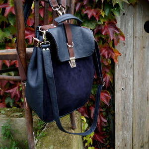 LILITH Plecak/Torba GRANATOWA SKÓRA Naturalna