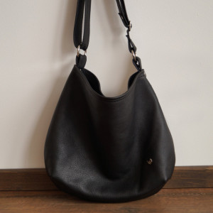 Katarzyna!! Dwa Paski Czarna Skóra Naturalna Torba Na Ramię