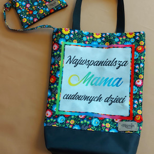Torba torebka na dzień Mamy - komplet z kosmetyczką - najwspanialsza mama cudownych dzieci