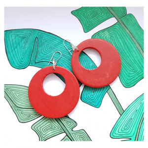 5291 duże czerwone kolczyki koła drewno