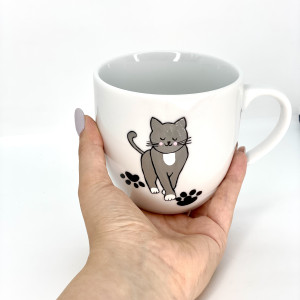 kubek z kotem na prezent dla kociary ręcznie malowany szary kot