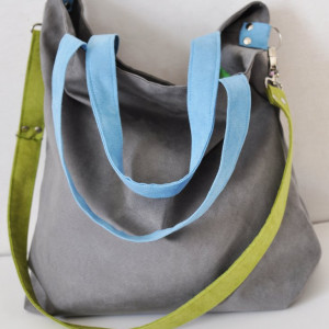 Torba hobo XXL - szary, limonka, błękit