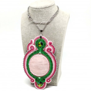 Zielono-różowy wisior sutasz z kwarcem