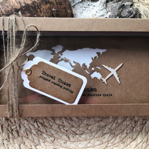 109, KARTKA NA ŚLUB W SZCZĘŚLIWĄ PODRÓŻ w stylu eco /rustykalnym