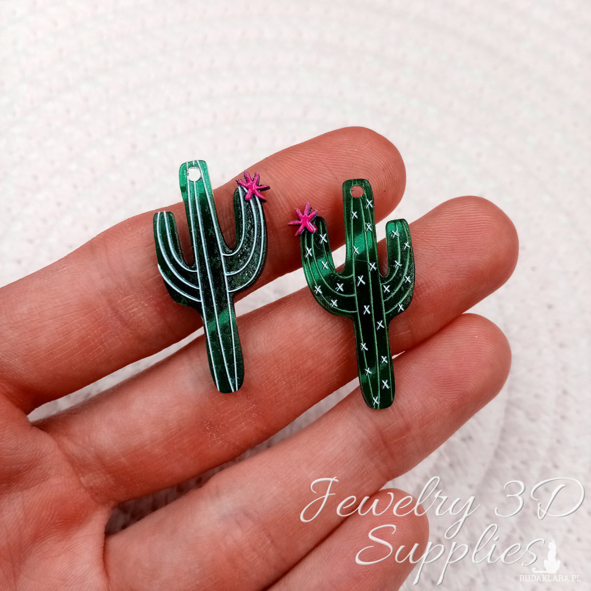 Kaktus przezroczysty zielony , element do wyrobu biżuterii