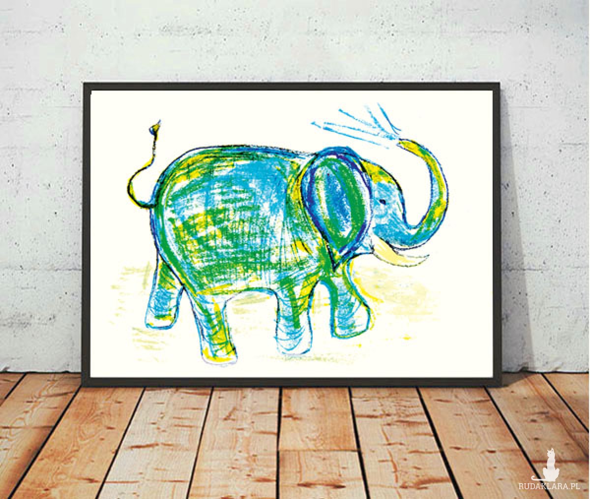 słoń plakat na ścianę, obrazek ze słoniem, grafika do pokoju chłopca, prezent na szczęście