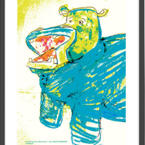 śmieszny plakat z hipopotamem, obrazek do pokoju chłopca, hipopotam grafika dla dzieci