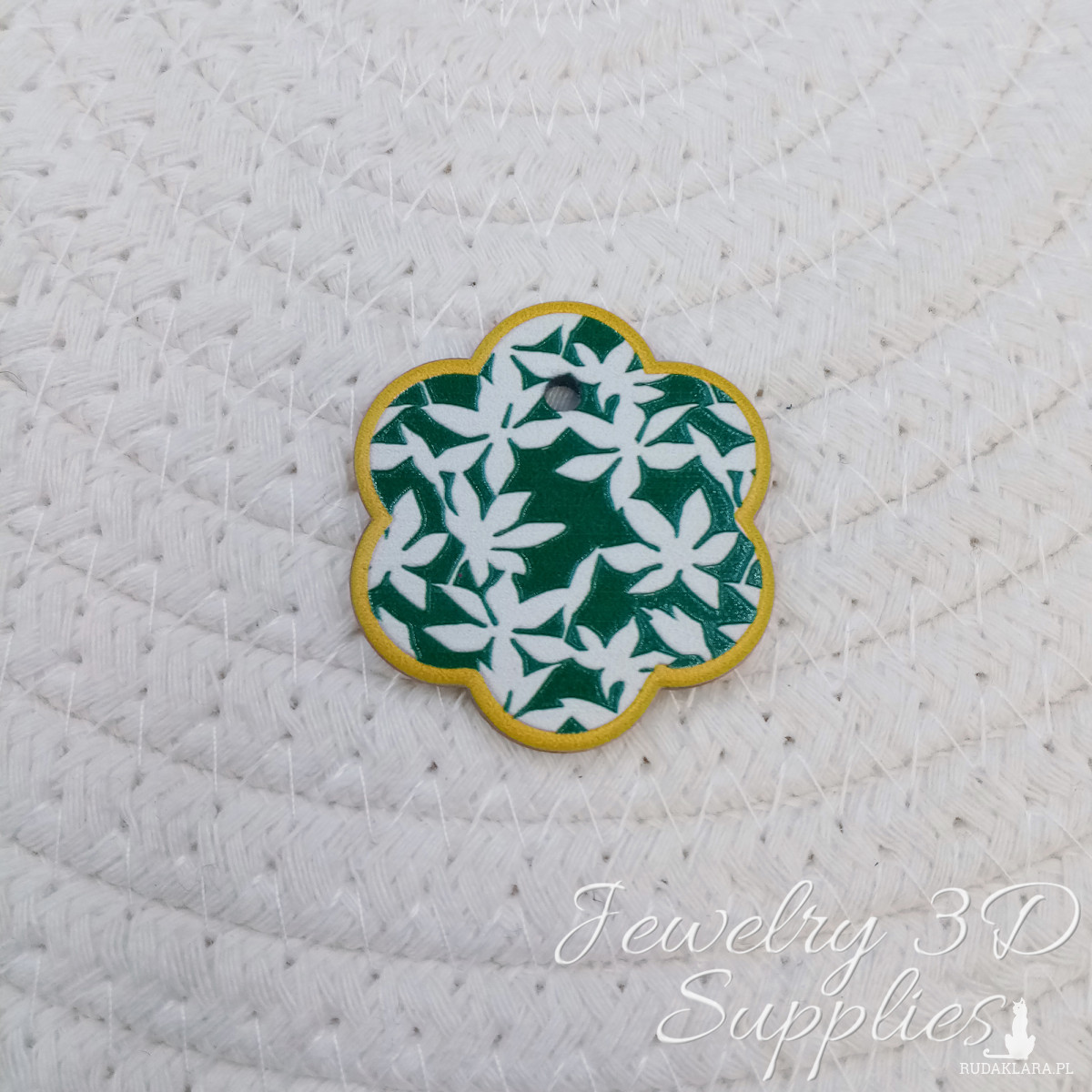 Wisiorek kwiat zielony białe rośliny, element do wyrobu biżuterii