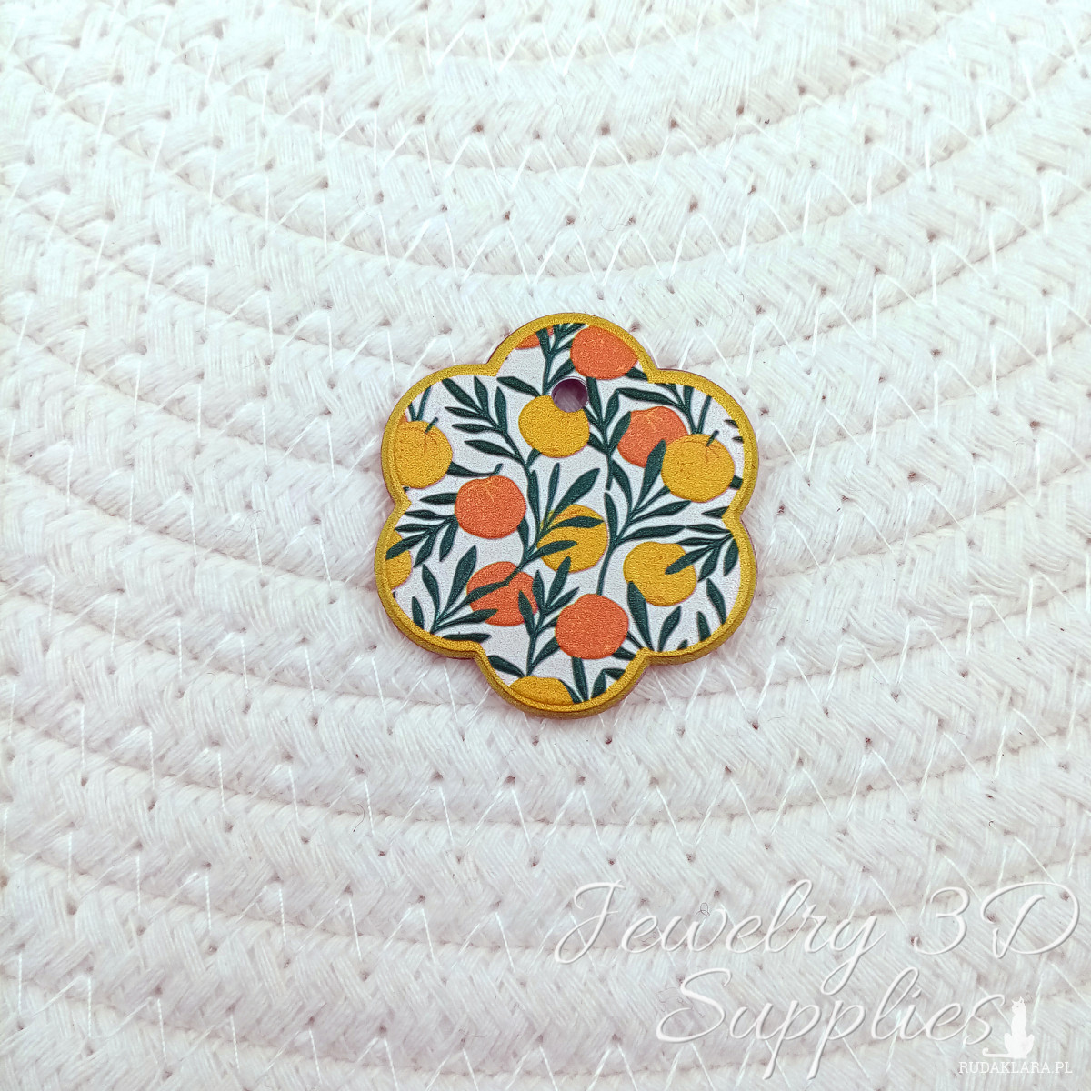 Wisiorek kwiat biały cytryna pomarańcza, element do wyrobu biżuterii