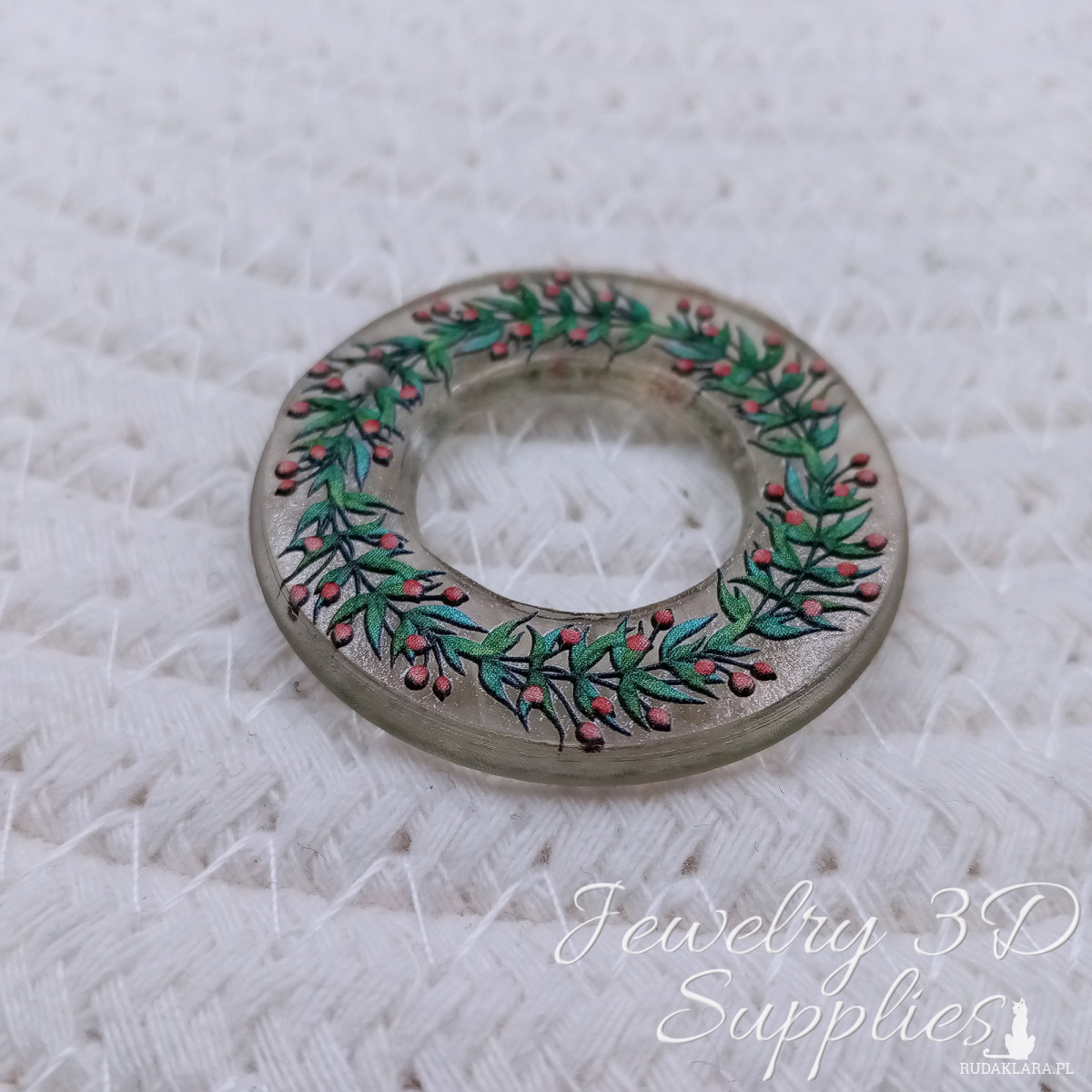 Wisiorek kolczyk pierścień przezroczysty jarzębina wieniec, element do wyrobu biżuterii