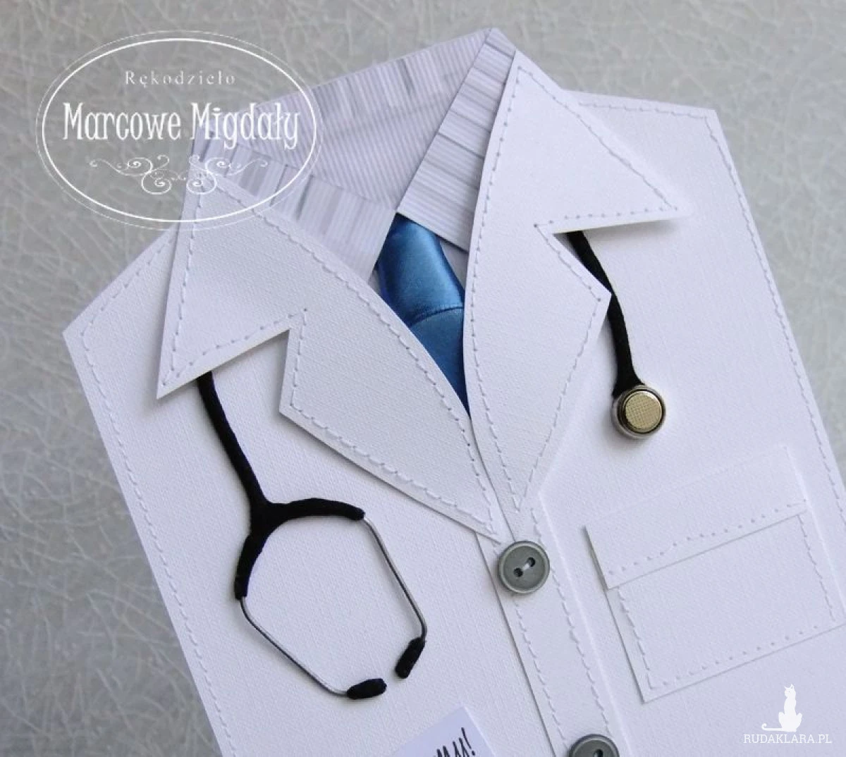 Kartka Fartuch Lekarski męski, podziękowanie dla lekarza