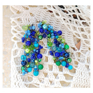 5456 długie kolczyki granatowe, zielone