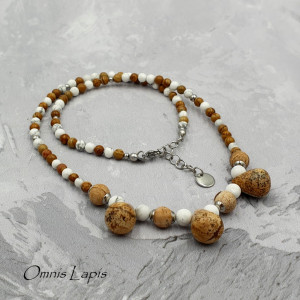 Naszyjnik boho/safari z howlitem i jaspisem krajobrazowym