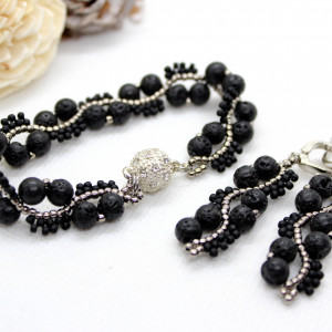 lawa wulkaniczna - komplet biżuterii