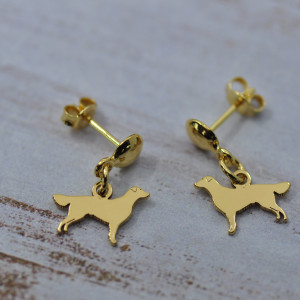 Flat coated retriever - kolczyki srebrne pozłacane