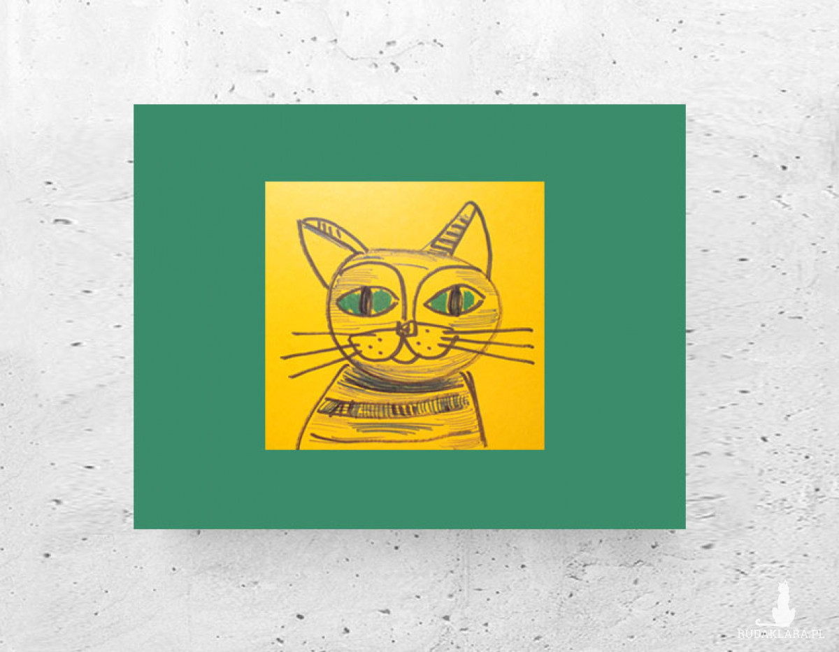 mały obraz z kotem, kotek rysunek A4, oryginalna grafika z kotkiem, kot dekoracja na ścianę