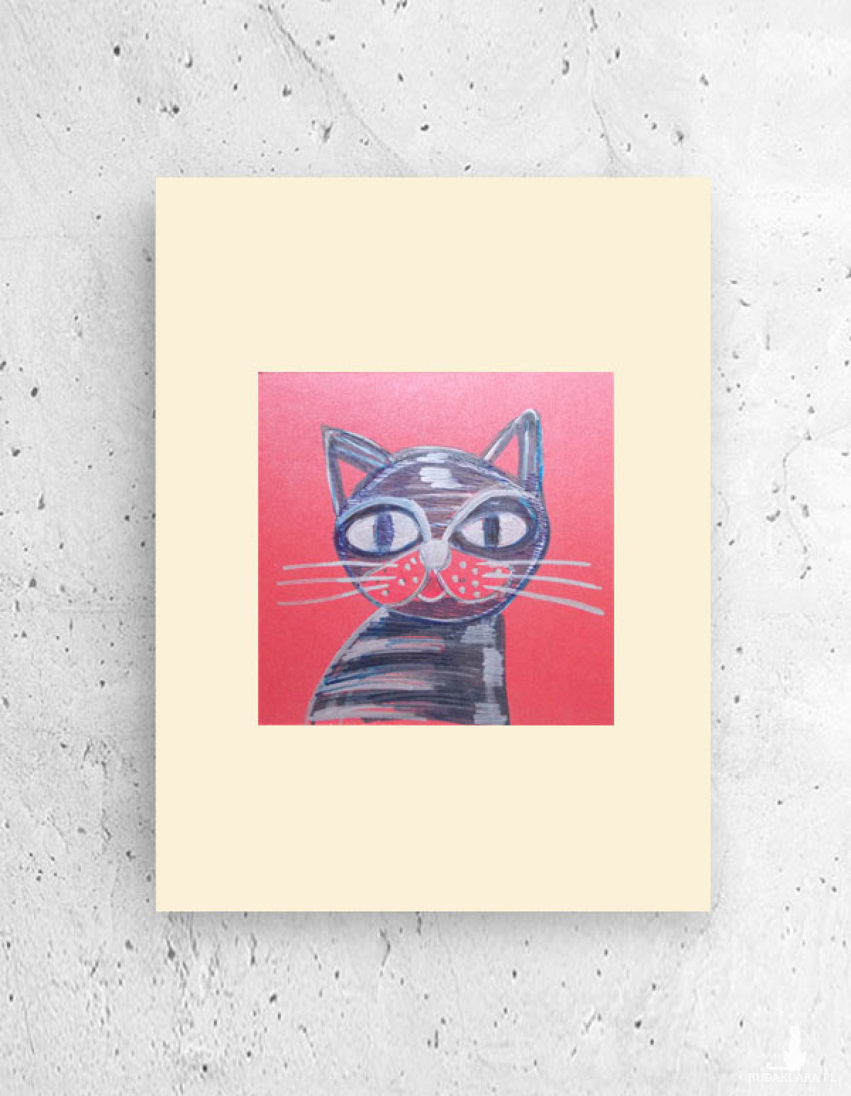 mały rysunek z kotem, kot grafika do pokoju, obrazek z kotkiem, kot plakat A4, kot dekoracja na ścianę