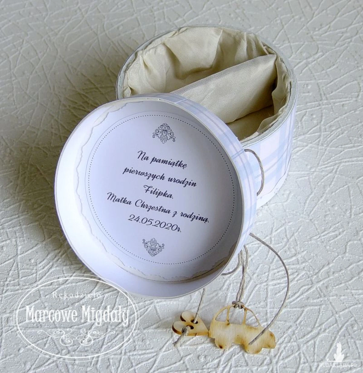 Pierwszy ząbek, loczek, personalizowane pudełeczko z życzeniami, różowe