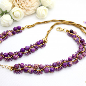 komplet biżuterii - fioletowy jaspis cesarski