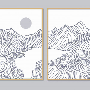 Krajobraz, nowoczesna grafika 2 części, plik cyfrowy do pobrania, wydrukuj jak chcesz
