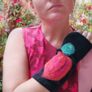 mitenki w kolorze czarnym filcowane wełna merynosów