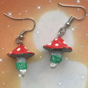 kolczyki grzybki z kryształem górskim