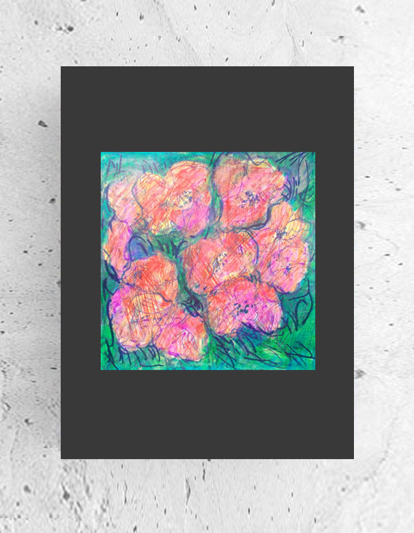 łąka obrazek A4, kwiatki obrazek 21x30, mały rysunek z kwiatkami, boho dekoracja do domu