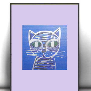 mały obrazek z kotem, kot grafika na ścianę, kotek rysunek A4, dekoracja z kotkiem, obraz z kotkiem