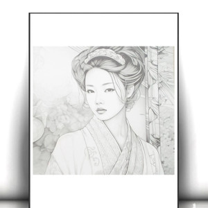 nowy plakat z Japonką, biało czarny plakat A4, Japonia plakat na ścianę, Japonka obraz A4, czarno biały plakat z dziewczyną, Azja plakat, szary plakat z kobietą, dziewczyna plakat, poster A4