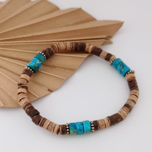 Bransoletka z drewna kokosowego i jaspisu