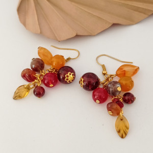 Kolczyki jesienne gronko z koralików szklanych i agatu