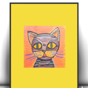 rysunek z kotkiem, mały obrazek z kotem, kot rysunek na ścianę, kotek obrazek dla dzieci, grafika do pokoju dziecka