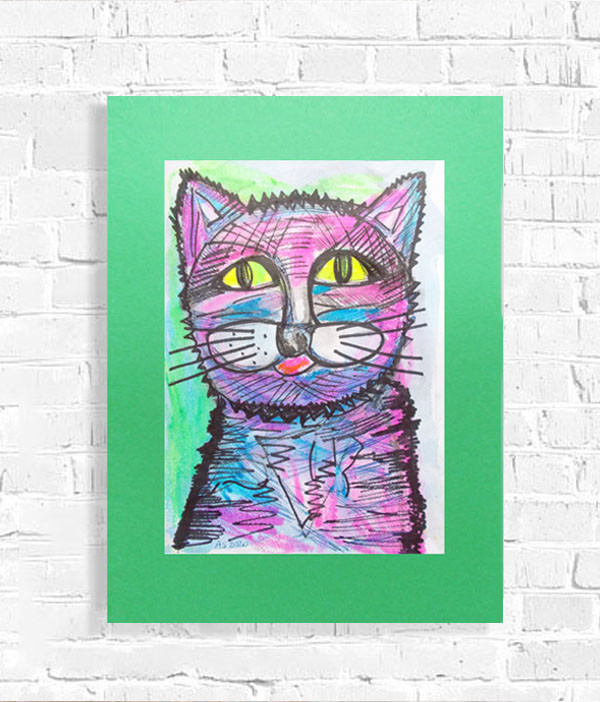 rysunek z kotem, malowany ręcznie obraz z kotem, kot grafika na ścianę